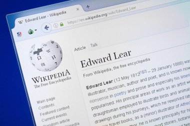 Ryazan, Rusya - 19 Ağustos 2018: Vikipedi sayfa hakkında Edward Lear Pc ekranda