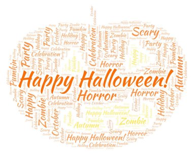 Mutlu Halloween balkabağı kelime bulutu şeklinde.