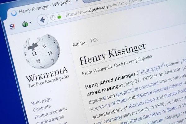 Ryazan, Rusya - 19 Ağustos 2018: Vikipedi sayfa hakkında Henry Kissinger Pc ekranda