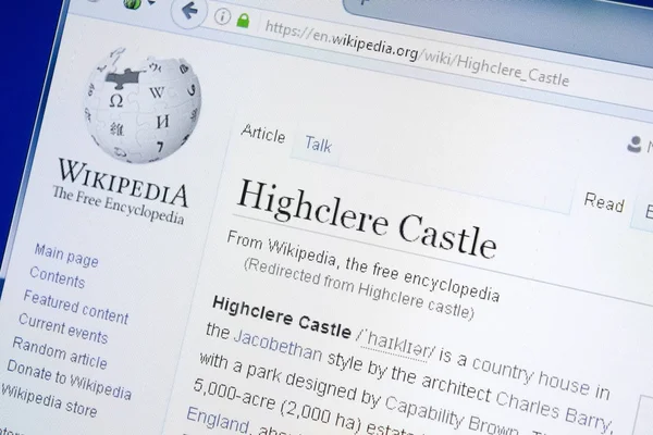 Ryazan, Rusya - 28 Ağustos 2018: Vikipedi sayfası Highclere Castle hakkında Pc ekranda.