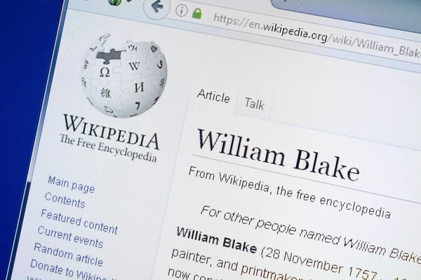 Ryazan Rusia Agustus 2018 Halaman Wikipedia Tentang William Blake Pada — Stok Foto