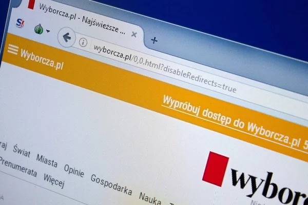 Ryazan, Rusya - 26 Ağustos 2018: Wyborcza ana web sitesi Pc. Url - Wyborcza.pl görüntüleme — Stok fotoğraf