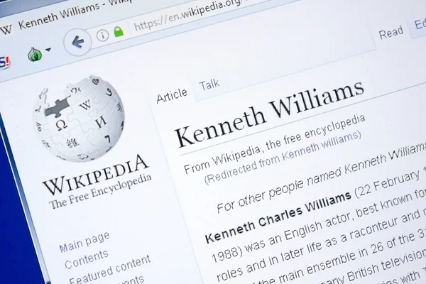 Ryazan, Rusya - 28 Ağustos 2018: Vikipedi sayfası Kenneth Williams hakkında Pc ekranda.