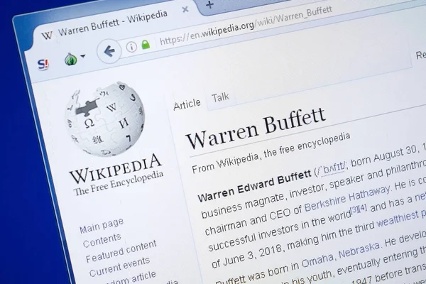 Ryazan Russia August 2018 Wikipedia Page Warren Buffett Display — Stock Photo, Image