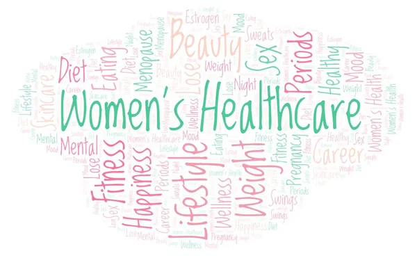 Slovo mrak s textem žen zdravotnictví na bílém pozadí. — Stock fotografie