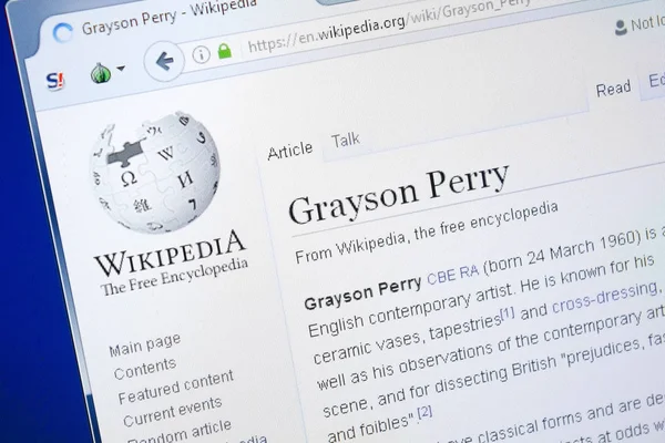Ryazan, Rusya - 28 Ağustos 2018: Vikipedi sayfa hakkında Grayson Perry Pc ekranda.