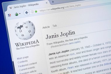 Ryazan, Rusya - 19 Ağustos 2018: Vikipedi sayfa hakkında Janis Joplin Pc ekranda
