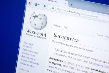 Ryazan, Rusya - 28 Ağustos 2018: Vikipedi sayfa hakkında Sacagawea Pc ekranda.