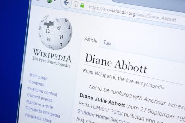 Ryazan, Rusya - 28 Ağustos 2018: Vikipedi sayfa hakkında Diane Abbott Pc ekranda.