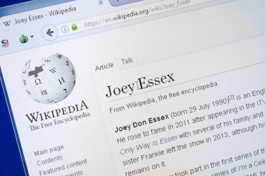 Ryazan, Rusya - 19 Ağustos 2018: Vikipedi sayfa hakkında Joey Essex Pc ekranda