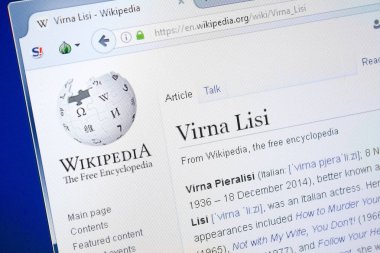 Ryazan, Rusya - 28 Ağustos 2018: Vikipedi sayfa hakkında Virna Lisi Pc ekranda.