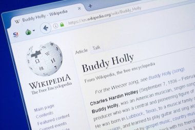 Ryazan, Rusya - 19 Ağustos 2018: Vikipedi sayfa hakkında Buddy Holly Pc ekranda