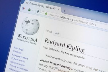 Ryazan, Rusya - 19 Ağustos 2018: Vikipedi sayfa hakkında Rudyard Kipling Pc ekranda