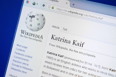 Ryazan, Rusya - 19 Ağustos 2018: Vikipedi sayfa hakkında Katrina Kaif Pc ekranda