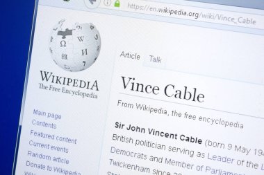 Ryazan, Rusya - 28 Ağustos 2018: Vikipedi sayfa hakkında Vince Cable Pc ekranda.