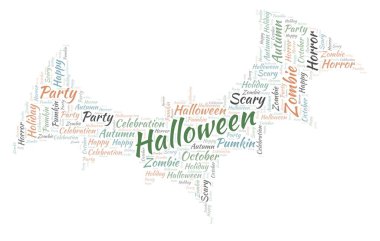 Halloween yarasa kelime bulutu şeklinde.