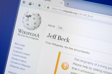 Ryazan, Rusya - 19 Ağustos 2018: Vikipedi sayfa hakkında Jeff Beck Pc ekranda