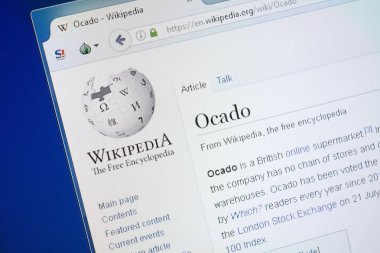 Ryazan, Rusya - 19 Ağustos 2018: Vikipedi sayfa hakkında Ocado Pc ekranda