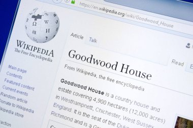 Ryazan, Rusya - 28 Ağustos 2018: Vikipedi sayfa hakkında Goodwood ev Pc ekranda.
