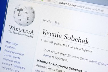 Ryazan, Rusya - 28 Ağustos 2018: Vikipedi sayfa hakkında Ksenia Sobchak Pc ekranda.