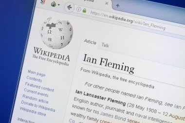 Ryazan, Rusya - 19 Ağustos 2018: Vikipedi sayfası Ian Fleming hakkında Pc ekranda