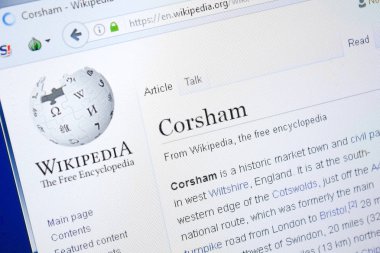 Ryazan, Rusya - 28 Ağustos 2018: Vikipedi sayfa hakkında Corsham Pc ekranda.