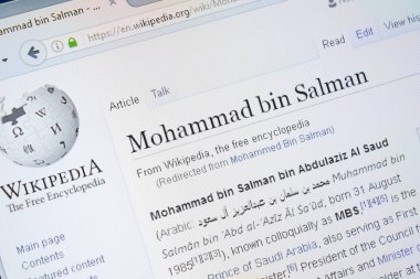 Ryazan, Rusya - 28 Ağustos 2018: Vikipedi sayfa hakkında Mohammad bin Salman Pc ekranda.