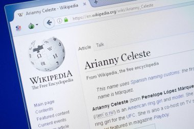 Ryazan, Rusya - 19 Ağustos 2018: Vikipedi sayfa hakkında Arianny Celeste Pc ekranda