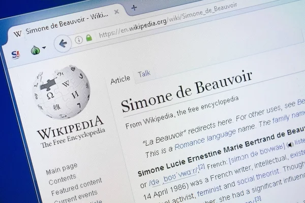 Ryazan, Rusya - 19 Ağustos 2018: Vikipedi sayfa hakkında Simone de Beauvoir Pc ekranda