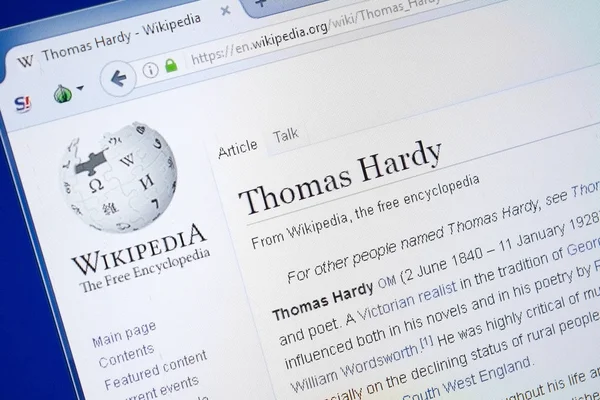 Ryazan, Rusya - 19 Ağustos 2018: Vikipedi sayfa hakkında Thomas Hardy Pc ekranda