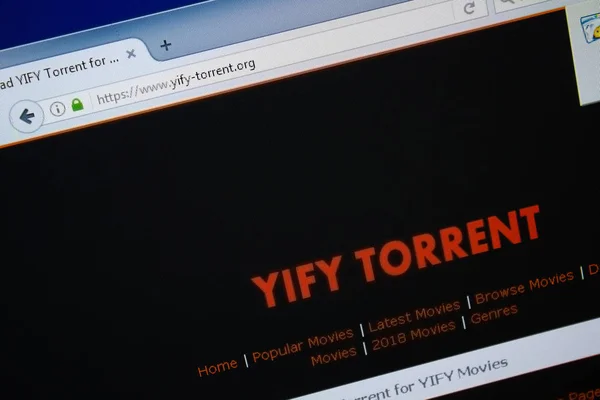 Ryazan, Rusia - 26 de agosto de 2018: Página web de YIFY-torrent en la pantalla del PC. Url - YIFY-torrent.org — Foto de Stock