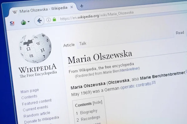 Ryazan Rusia Agosto 2018 Página Wikipedia Sobre Maria Olszewska Pantalla — Foto de Stock