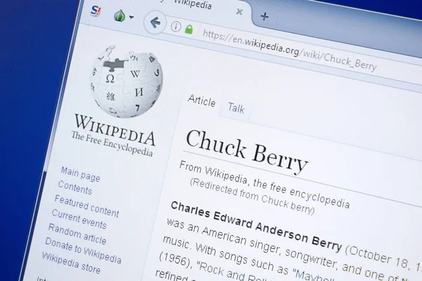 Ryazan Rusia Agosto 2018 Página Wikipedia Sobre Chuck Berry Pantalla — Foto de Stock