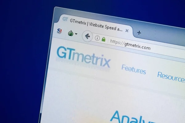 Ryazan, Rusia - 26 Agustus 2018: Laman web G Tmetrix pada tampilan PC. Url - GTmetrix.com — Stok Foto