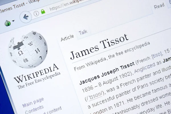 Ryazan, Rusya - 28 Ağustos 2018: Vikipedi sayfa hakkında James Tissot Pc ekranda.