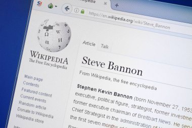 Ryazan, Rusya - 19 Ağustos 2018: Vikipedi sayfa hakkında Steve Bannon Pc ekranda