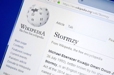 Ryazan, Rusya - 28 Ağustos 2018: Vikipedi sayfa hakkında Stormzy Pc ekranda.