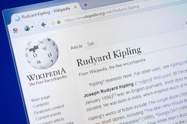 Ryazan, Rusya - 19 Ağustos 2018: Vikipedi sayfa hakkında Rudyard Kipling Pc ekranda