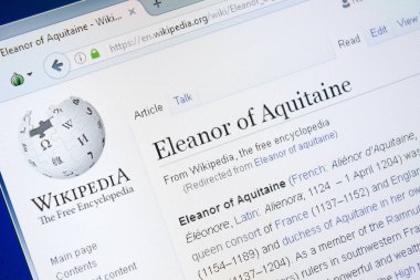 Ryazan, Rusya - 28 Ağustos 2018: Vikipedi sayfa hakkında Aquitaine Eleanor Pc ekranda.