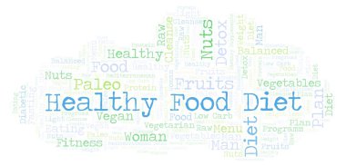Sağlıklı gıda diyet kelime bulutu - yalnızca metin ile yapılan illüstrasyon.