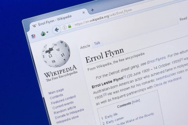 Ryazan, Rusya - 19 Ağustos 2018: Vikipedi sayfa hakkında Errol Flynn Pc ekranda