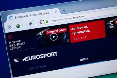 Ryazan, Rusya - 26 Ağustos 2018: Eurosport ana web sitesi Pc. Url - Eurosport.ru görüntüleme