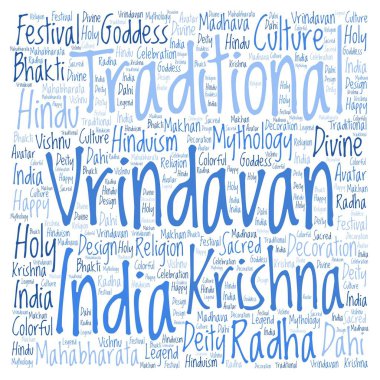 Harfler ve kelimeler sadece Vrindavan kare şeklinde Wordcloud yapılmış.