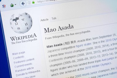 Ryazan, Rusya - 19 Ağustos 2018: Vikipedi sayfa hakkında Mao Asada Pc ekranda