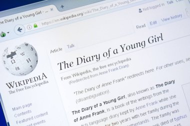 Ryazan, Rusya - 28 Ağustos 2018: Vikipedi sayfası Pc ekranda bir genç kızın günlüğü hakkında.