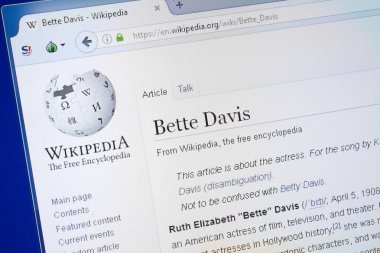 Ryazan, Rusya - 19 Ağustos 2018: Vikipedi sayfa hakkında Bette Davis Pc ekranda