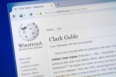 Ryazan, Rusya - 19 Ağustos 2018: Vikipedi sayfa hakkında Clark Gable Pc ekranda