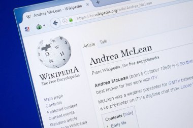 Ryazan, Rusya - 19 Ağustos 2018: Vikipedi sayfa hakkında Andrea Mclean Pc ekranda