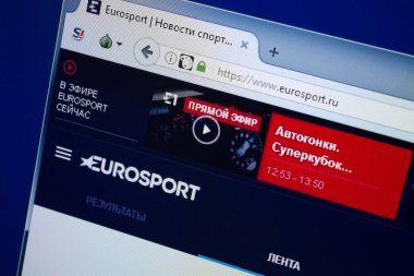 Ryazan, Rusya - 26 Ağustos 2018: Eurosport ana web sitesi Pc. Url - Eurosport.ru görüntüleme