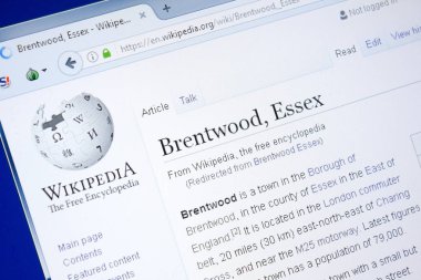 Ryazan, Rusya - 28 Ağustos 2018: Vikipedi sayfa hakkında Brentwood Essex Pc ekranda.